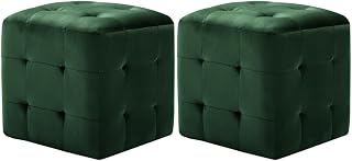 Pouf 2 Stk. Grün 30x30x30 cm Samtstoff Holzrahmen gepolstert Sitzhocker für Sofa Wohnzimmer und Kinderzimmer platzsparend dekorativ