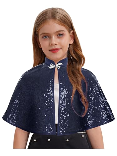Girls Princess Cape Mock Neck Bolero Shrug Allover Sequins Flower Girl Cover Up