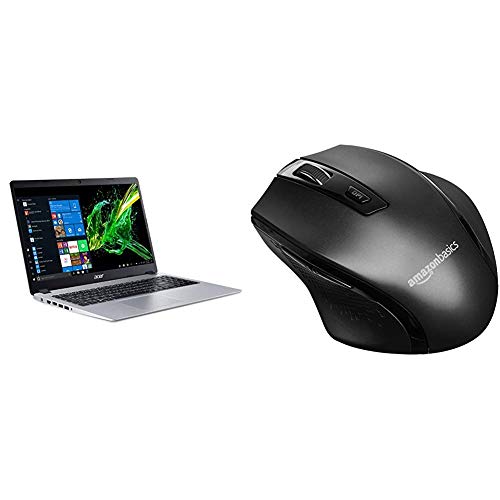 Acer Aspire 5 Slim Laptop, 15.6%22 Full HD IPS Display, AMD Ryzen 3 3200U, Vega 3 Graphics, 4GB DDR4, 128GB SSD, Backlit Keyboard, Windows 10 & AmazonBasics Ergonomic Wireless PC Mouse - Black