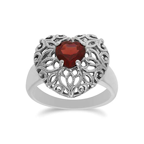 Image of 925 7x7mm Thai Garnet Heart Cut Statement Ring