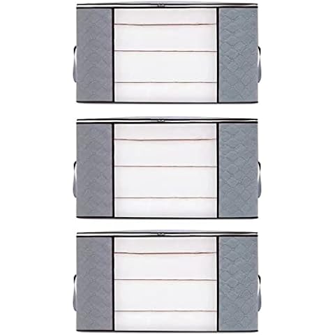 Qiccijoo 3-Pack Clothes Storage,Foldable Storage Bin Closet Organizer with Reinforced Handle Sturdy Zipper Clear Window for Sweaters, Coats, T-shirts, Comforters, Blankets, Bedding(Grey) Cover
