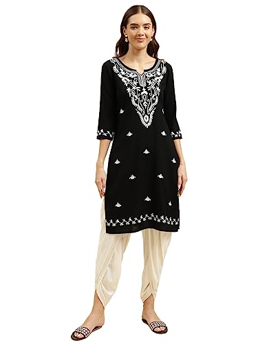 Image of QAZMI Women's Cotton Straight Embroidered Kurti (Aari Work)