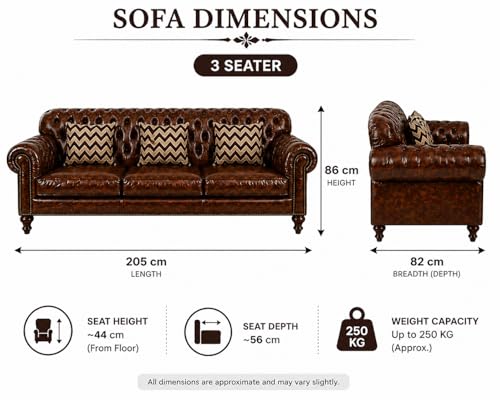 Image of Luxury Sofa Set Luxury Chesterfield Sofa in for Home Living Room & Office (Highback 3 Seater Brown)