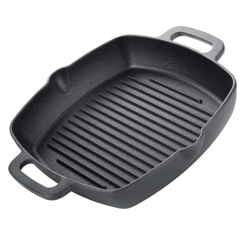 Ghligna Cast Iron Grill Pan, 11 Inch Griddle Pan for Stove Top, Square Grill Pan with Handles for Stoves, Ovens, Barbecue