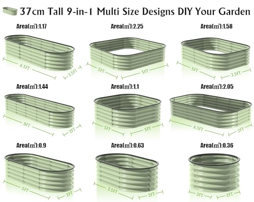 Gardtech 9 IN 1 Hochbeete für Garten - Hochbeet Praktische Stahl Rostfrei Verzinkt - Stabiles Hochbeete-Kit aus Metall - Innovativer Gemüsebeet Grün 240x60x37cm - Gartenbeet für Gemüse Kräuter Blumen