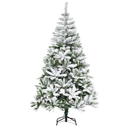 HOMCOM Árbol de Navidad Artificial 180 cm con Nieve Ignífugo con 750 Ramas Apertura Automática Base Plegable y Soporte Metálico Decoración Navideña para Interiores Verde