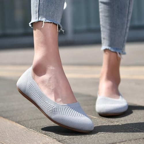 Image of poemlady Women's Ballet Flat Shoes Dress Shoes Knit Round Toe Slip On Ballerina Walking Flats Shoes for Woman Low Wedge Casual
