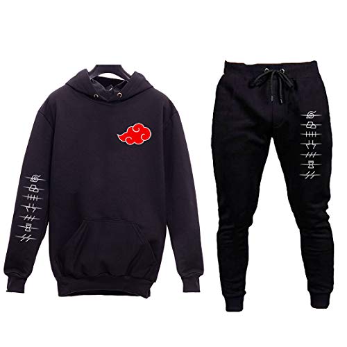 Kit Moletom Canguru Unissex Naruto Akatsuki Nuvem Aldeias + Calça Moletom Akatsuki Aldeias (Preto-Pr