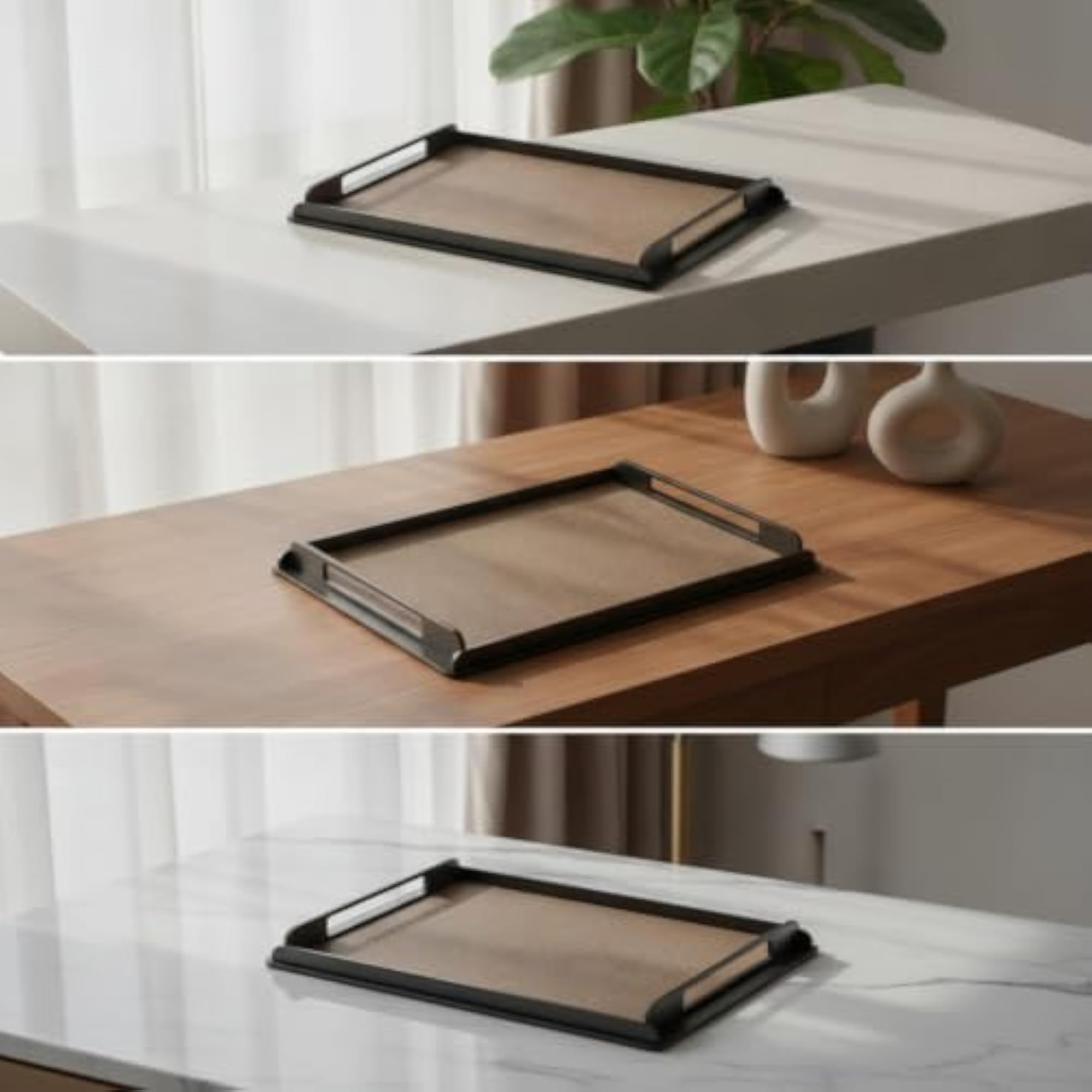 Rectangular Tray with Handles, Slim Metal Frame