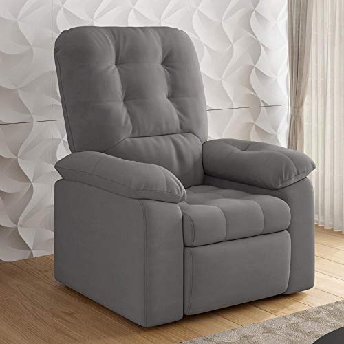 Poltrona do Papai Reclinável Suede Veludo Estoril Espresso Móveis Cinza