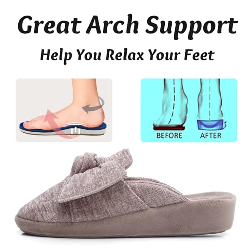 Wedge Style Slippers for Women Elegant House Shoes with Bow Indoor Outdoor Slides3