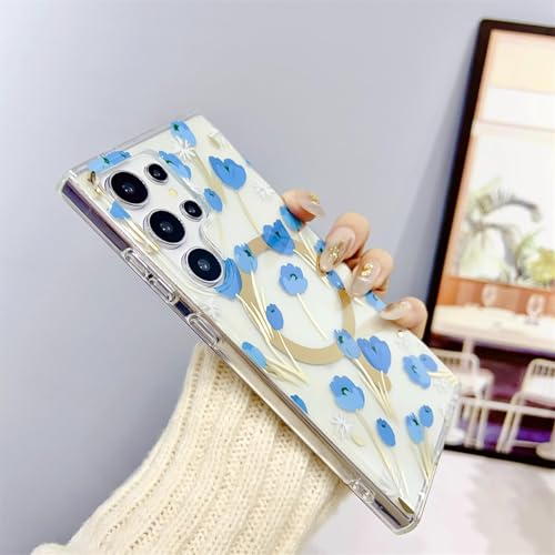 Coque de chargement sans fil transparente fleurs Samsung S25 - 4