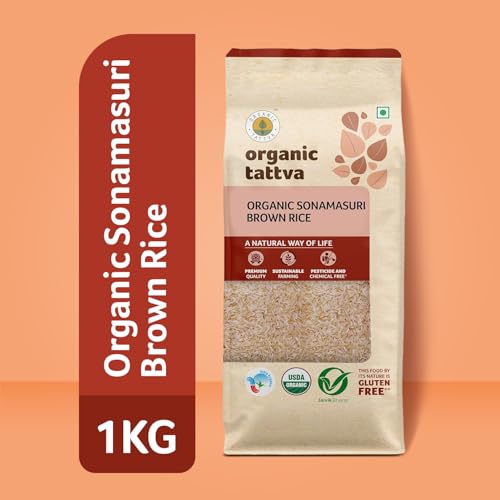 Image of Organic Tattva, Organic Gluten Free Sonamasuri Brown Unpolished Rice - 1Kg | All Natural, Quality Health Food, Enriched with Dietary Fibers & Nutrients
