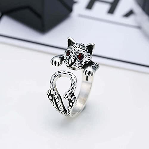 hmtitt Cat Eye Fashion Red Personality Ring Stone Taiyin Retro Old Women's Ring Accessory (Silver, One Size) Cover