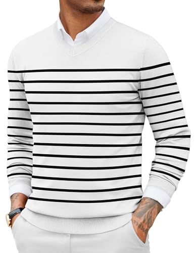 Image of COOFANDY Mens Casual V Neck Sweater Knit Slim Fit Long Sleeve Pullover Top
