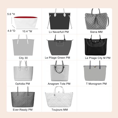Image of Doxo Purse Organizer Insert,Tote Bag Insert for LV Neverfull PM, C.oach City 30 and More, Ultra Lightweight Bag Organizer Insert with Zipper (Medium,White-red)