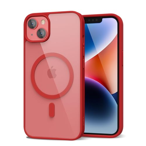 oakxco for iPhone 14 Plus Case Clear Magnetic Compatible with Magsafe Thin Slim Transparent Non Yellowing Hybrid Soft Silicone Bumper & Hard Plastic Protective Cover for Women Red