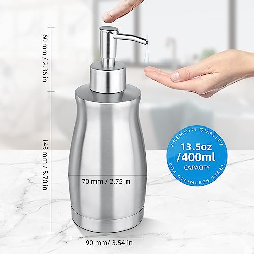 Kuntbeet Upgraded Stainless Steel Brushed Nickel, Refillable Liquid Hand Soap Dispenser For Bathroom, Kitchen Large Capacity (13.5Oz) #TOP2