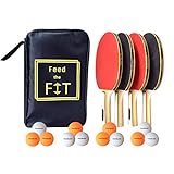 Feed the Fit Ping Pong Paddle Set - Professional 4-Player Table Tennis Racket Bundle with 12 Balls and Carrying Case, Perfect Grip and Control - Great Outdoor Activity for Family, Kids and Friends