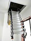 INTBUYING Heavy-Duty Ceiling Folding Loft Ladder, 9.8ft Height Carbon Steel Attic Ceiling Ladder Stairs, 12-Step Telescoping Loft Stairs with 660LB Capacity, 31.5x35.4in, Pulldown Extension System