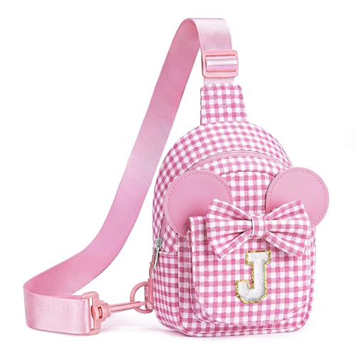 Image of YOOLIFE Kids Girls Gifts - Birthday Gifts for 2 3 4 5 6 7 8 Year Old Girls Gift, Small Sling Bags for Girl Kid Daughter Gift for Kids Girl Purse Monogram Checkered Sling Bag Crossbody Bag (Pink J)