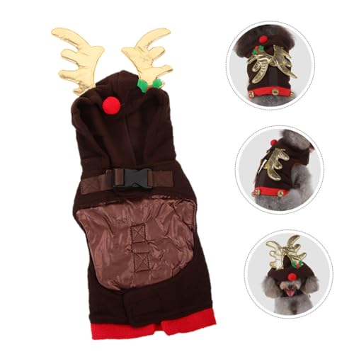 Ropa navideña para perros con campana, talla M, color café miniatura 6