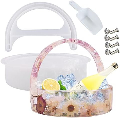 DTOHO Large Ice Bucket Baskets Silicone Resin Mold,Beer Barrel Epoxy Resin Molds for Food Fruit Candy Flower and Wine Beer Bottles Storage With Ice Shovel,for DIY Arts Making