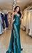 V Neck Satin Prom Dresses Long Mermaid Lace Evening Gown with Slit Pleated Bodycon Formal Dress FP32-18W Silver