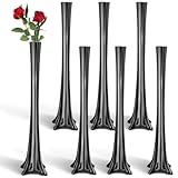Roshtia 6 Pcs Eiffel Tower Vase Bulk 16 Inch Flute Vase Glass Vases Tall Glass Vases Long Skinny Vase Base Glass for Wedding Centerpiece Flowers Decorations (Black)
