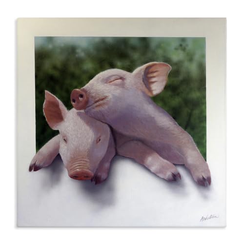 Sweet Cuddling Pigs Farmhouse, 24 x 24 Inch Canvas Wall Art