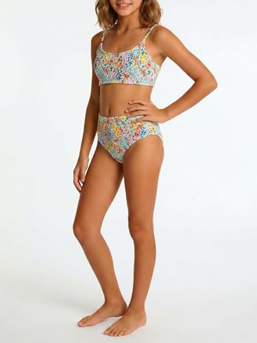 Image of MAKEMECHIC Girl's Ditsy Floral Print 2 Piece Bikini Set Scoop Neck Ruched Triangle Beach Bathing Suit