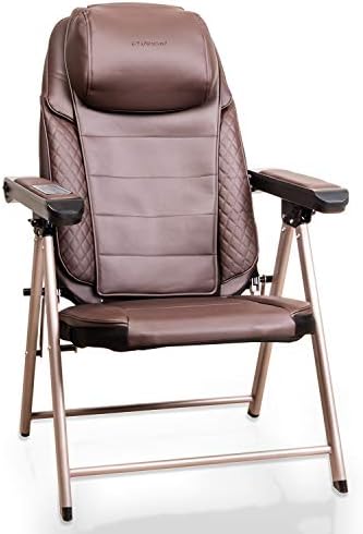 uKnead Electric Portable Folding Full Body Shiatsu Massage Chair with Heat, Kneading Adjustable Rollers, Seat Vibration & USB Charger, Brown