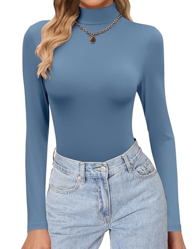 Image of Ekouaer Womens Turtleneck Shirts Long Sleeve Lightweight Fitted Thermal | Mock Neck, Soft Base Layer Tops, Underwear Stretchy Fit, Buttery Soft Undershirts, Fashion Winter Clothes