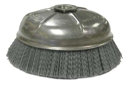 Image of Weiler 14516 6 inch Nylox Cup Brush, 0.040 inch /120 Grit Crimped Nylon Fill, 5 /8 inch-11 UNC Nut, Made in the USA