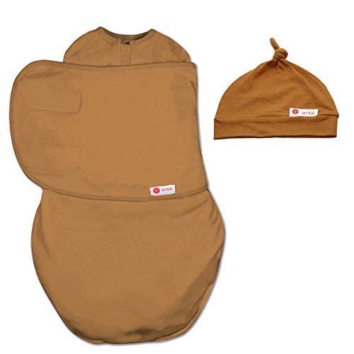 Image of embe 2-Way Starter Swaddle Blanket Wrap and Beanie for Babies 0-3 Months - Sand, 6-14 lbs | Legs in & Out Design | Secure Zipper Stops Unraveling | Stage 1 Sleep