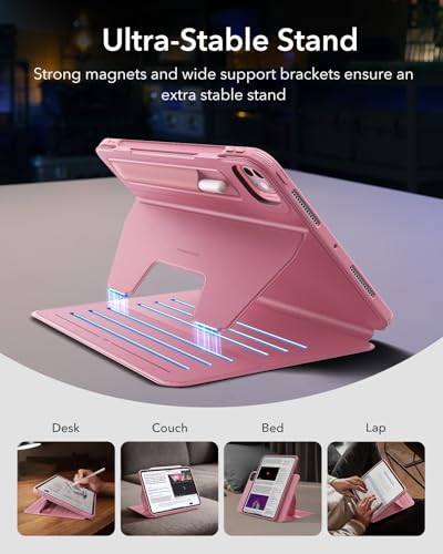 Image of ESR for iPad Pro 11 Inch Case (M5 /M4) 2025 /2024, Removable Magnetic Cover with Pencil Charging & Storage, Adjustable Portrait /Landscape Stand, 9 Standing Angles, Shift Series, Pink
