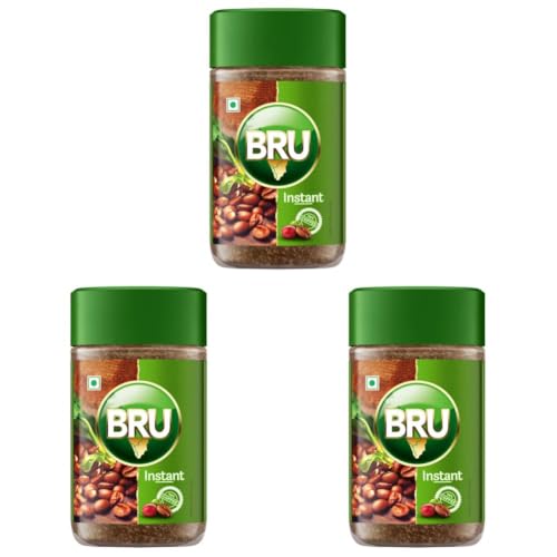 Image of Bru Instant with Freshly Roasted Coffee Beans | Authentic Taste from South Indian Plantations | 100% Coffee, 50 grams Jar (Pack of 3)
