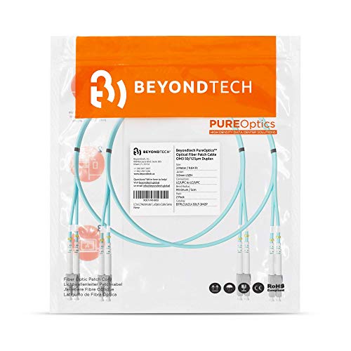 Image of BEYONDTECH 3m (9.84ft) LC to LC Fiber Patch Cable - (2-Pack) UPC Multimode Duplex Fiber Optic Cable - 50 /125m core, Compatible with OM3 - 10G LSZH PUREOptics Series
