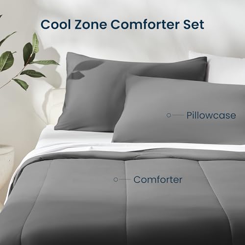 SLEEP ZONE Twin Cooling Comforter Set for Hot Sleepers, Nanotex Cooling Blanket，3 Pieces Jersey Knit Bedding, Reversible Cool Feeling, Soft and Breathable with 2 Pillowcases, 1 Comforter (Dark Grey) - image 5