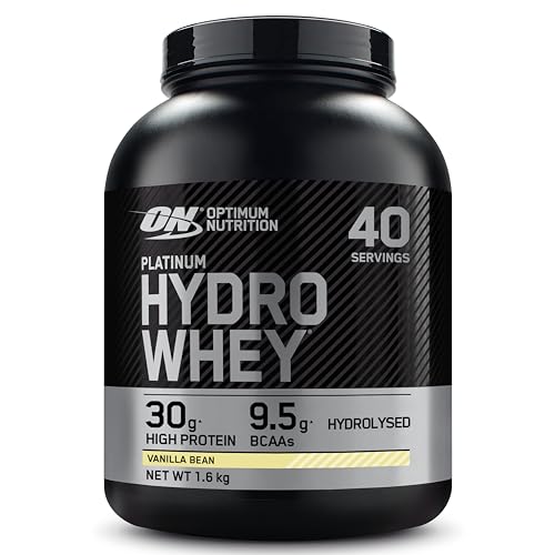 Optimum Nutrition Platinum Suero Hydro, Aislado de Proteína de Suero de Leche Hidrolizada en Polvo con Aminoácidos Esenciales, Glutamina y BCAA, Sabor Vainilla, 40 Porciones, 1,6 kg