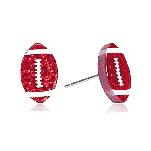 Football Earrings for Women Glitter Acrylic Sports Earrings for Game Day Spirit Week Fall Football Mom Accessories Back to School Teacher Jewelry