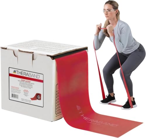 Image of THERABAND Resistance Band,Red,Medium,25-Yard Roll,Latex-Free,Elastic Exercise Band,Physical Therapy,Yoga,Pilates,Stretching,Home Workout,Cut-to-Length,Color-Coded Resistance Levels,(Pack of 12)