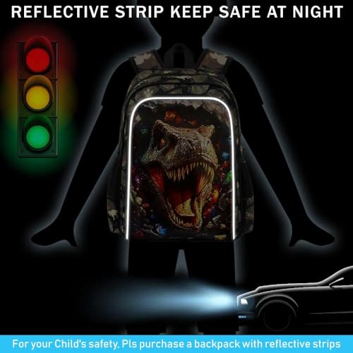 Image of 16 inch Dinosaur Backpack, Boys Kids Bookbag with Lunch Box, 3Pcs Dino School Backpacks for Elementary Preschool Kindergarten (Black)