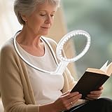 Neck Magnifier Hands Free with Light, 10X 5.2 Large Magnifying Glass with 36 LED Light, Flexible Gooseneck for Close Work Reading Sewing Senior (White)