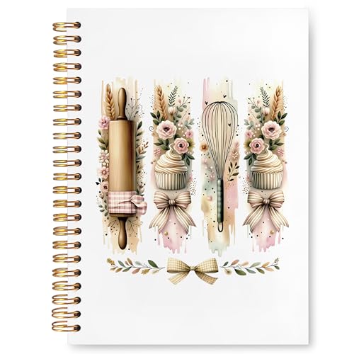 Viijjue Baking Gifts Notebook Journal, Baking Gifts For Women, Coquette Bow Pastel Floral Bake Supplies Hardcover Spiral Notebooks, 5.5X8.3 Inch