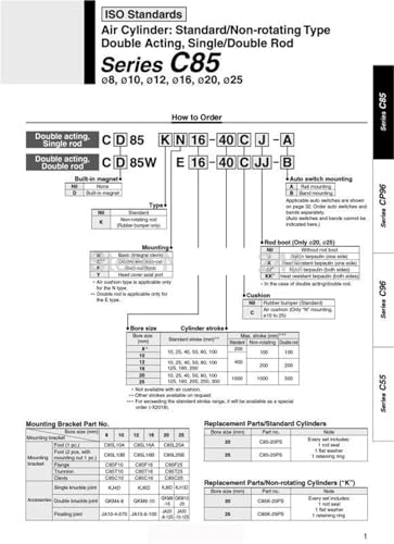 Vérin pneumatique compact type C85N avec course double effet haute résistance - 3