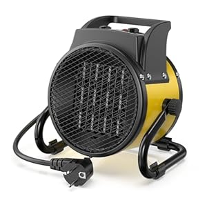 DAHTEC Heizlüfter 2000 Watt Keramik Heizstrahler Elektroheizer Bauheizer Bautrockner mit Thermostat Heizgerät mit 3 Heizstufen für Baustellen, Hausgebrauch, Werkstatt,Garage
