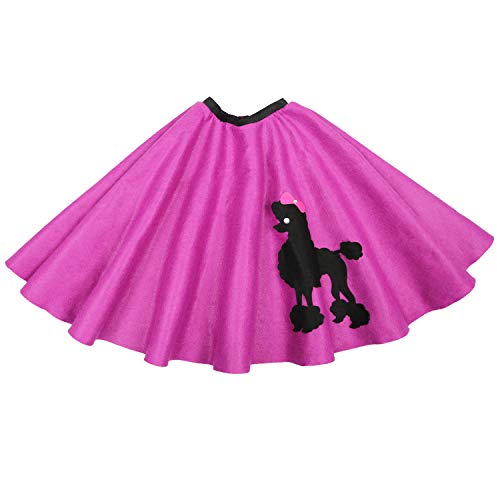 50s Womens Costume Accessory Set - 1950s Poodle Skirt, Chiffon Scarf, Cat Eye Glasses,Bobby Socks w/Poodle Applique (Purple)