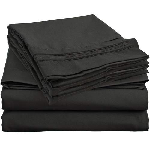 TOP Split King Royal Collection 1900 Egyptian Cotton Bamboo Quality Bed Sheet Set with 1 Fitted Sheet with 36" Split TOP, 1 King Flat and 2 King P/Cases.No Wrinkle (Black, Top Split King)