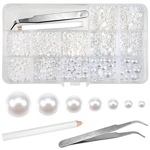TOAOB 13000pcs White Flat Back Pearls Half Round Pearl Beads 2mm to 10mm Flatback Bead Mixed Sizes for DIY Crafts Embellishment Nail Shoes Dress Phone Case Jewellery Making Decoration Accessories